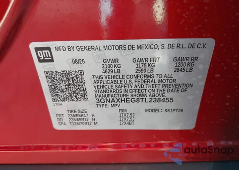 2026 Chevrolet Equinox Fwd Lt z USA, uszkodzony, nr VIN 3GNAXHEG8TL238455